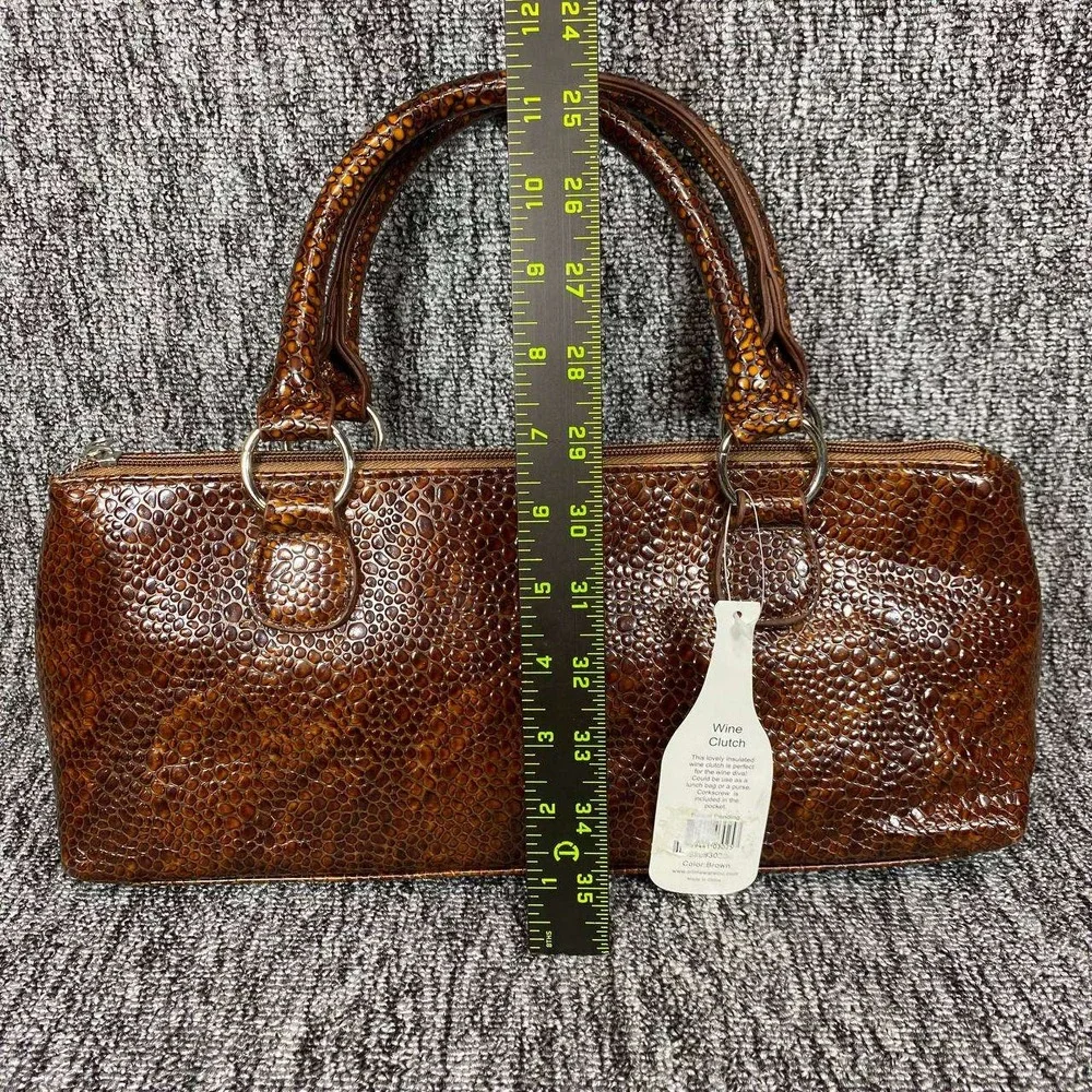 Primeware Insulated‎ Wine Clutch Women OS Brown Faux Croc Textured Picnic Bag